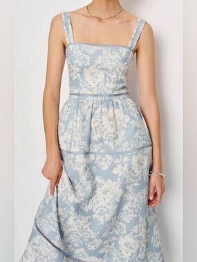 Reformation NWT Everett linen dress in porcelain blue white size 10